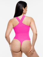Ribbed Crossover Neck Straps Bodysuit