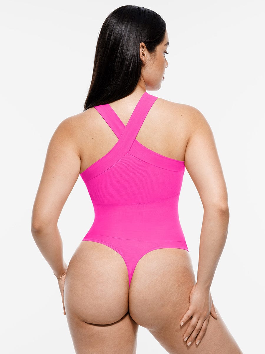 Ribbed Crossover Neck Straps Bodysuit - Auxieswear