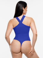 Ribbed Crossover Neck Straps Bodysuit
