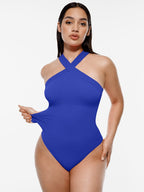 Ribbed Crossover Neck Straps Bodysuit