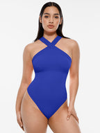 Ribbed Crossover Neck Straps Bodysuit