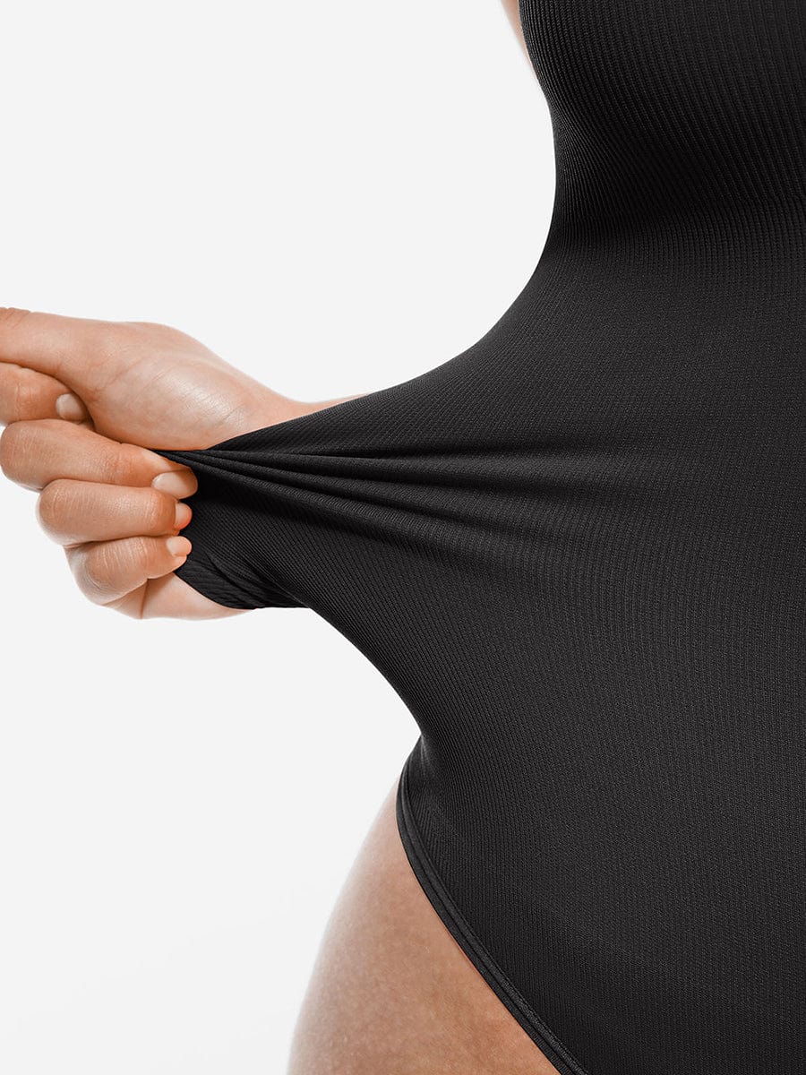 Ribbed Crossover Neck Straps Bodysuit