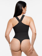 Ribbed Crossover Neck Straps Bodysuit
