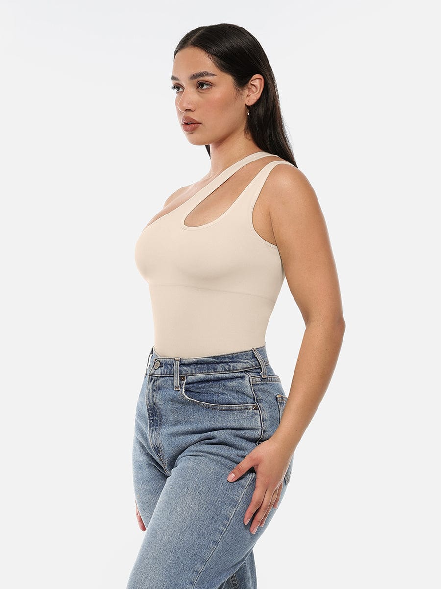 One-shoulder Waist and Abdomen Sculpt Bodysuit - Auxieswear