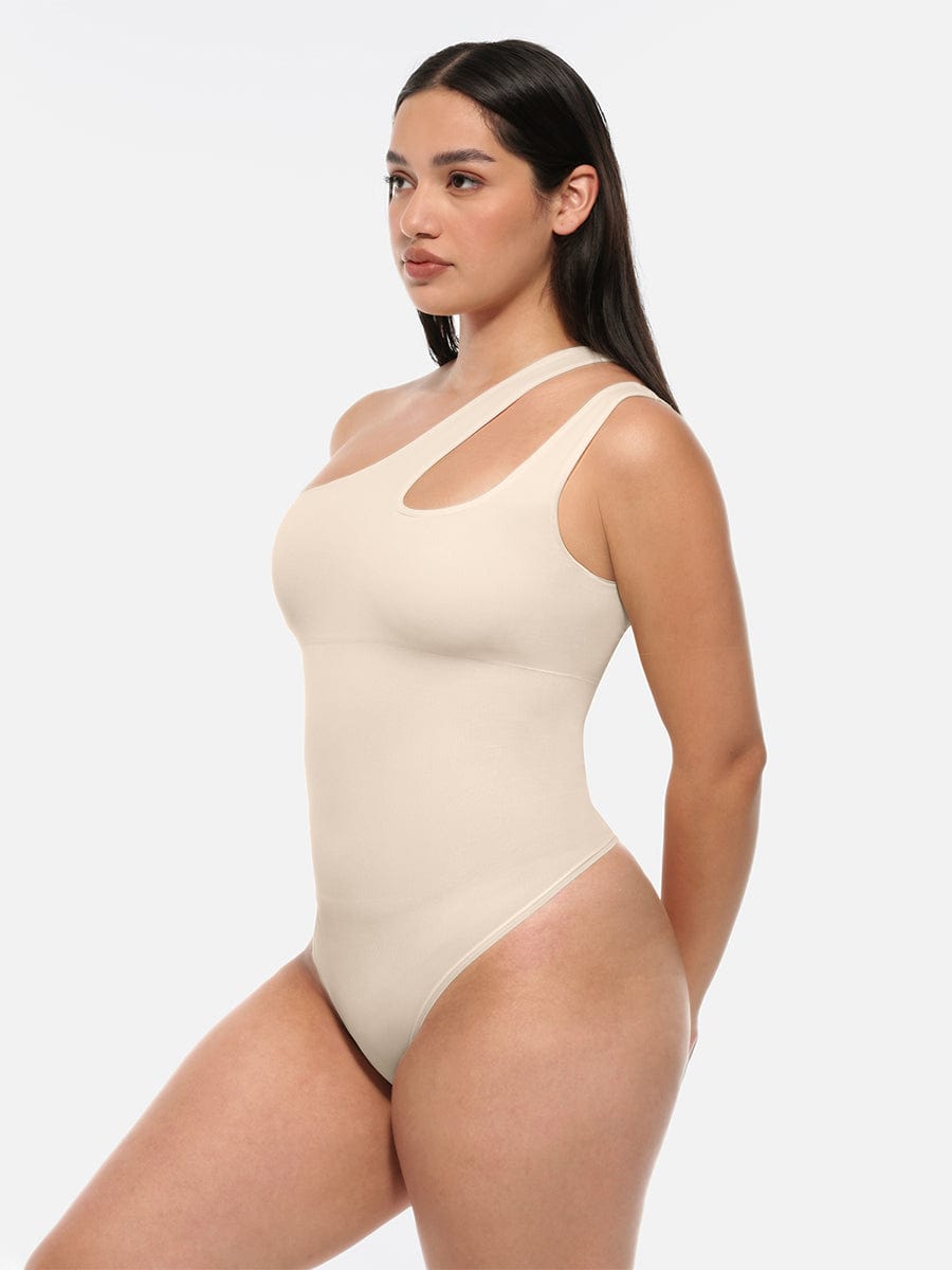 One-shoulder Waist and Abdomen Sculpt Bodysuit - Auxieswear