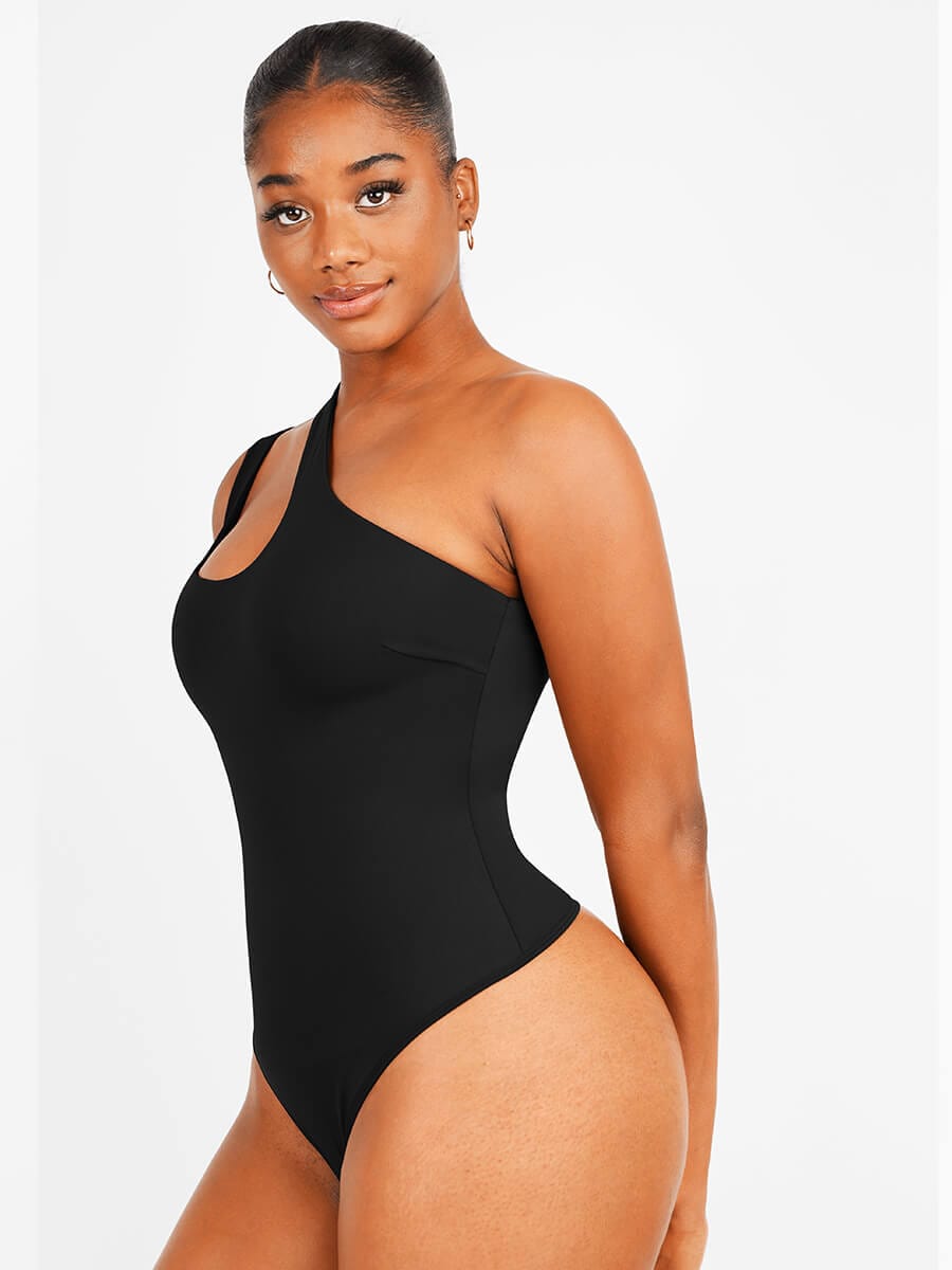 Asymmetrical One Shoulder Cut Out Bodysuit - Auxieswear