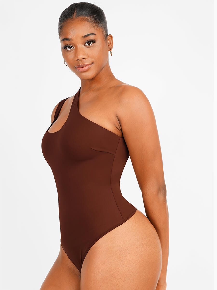 Asymmetrical One Shoulder Cut Out Bodysuit - Auxieswear
