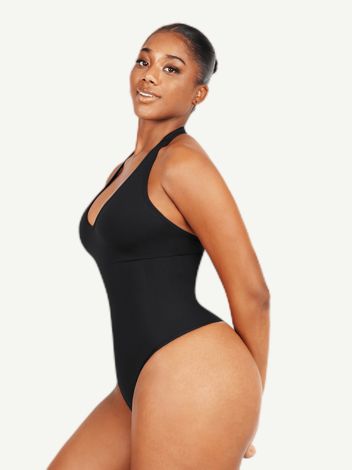 Halter Neck Deep V-Cut Contouring Bodysuit