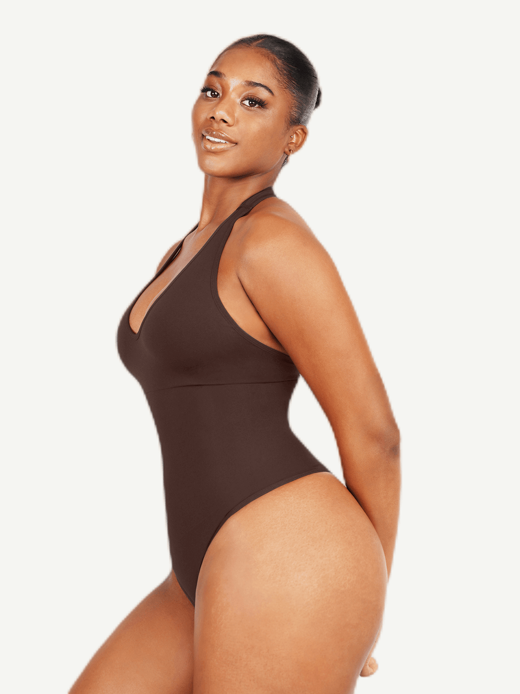 Halter Neck Deep V-Cut Contouring Bodysuit - Auxieswear