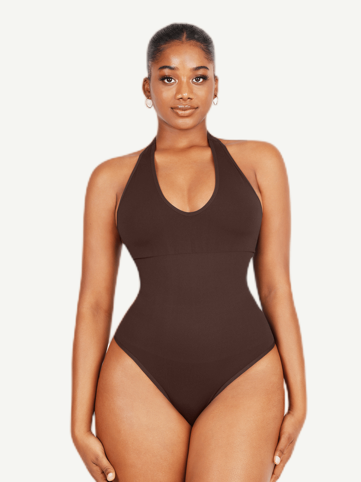 Halter Neck Deep V-Cut Contouring Bodysuit - Auxieswear
