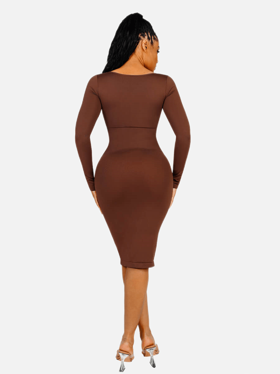 Retro Square Neck Waist Control Dress With Removable Bra Pads