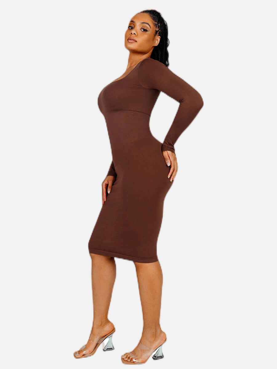 Retro Square Neck Waist Control Dress With Removable Bra Pads