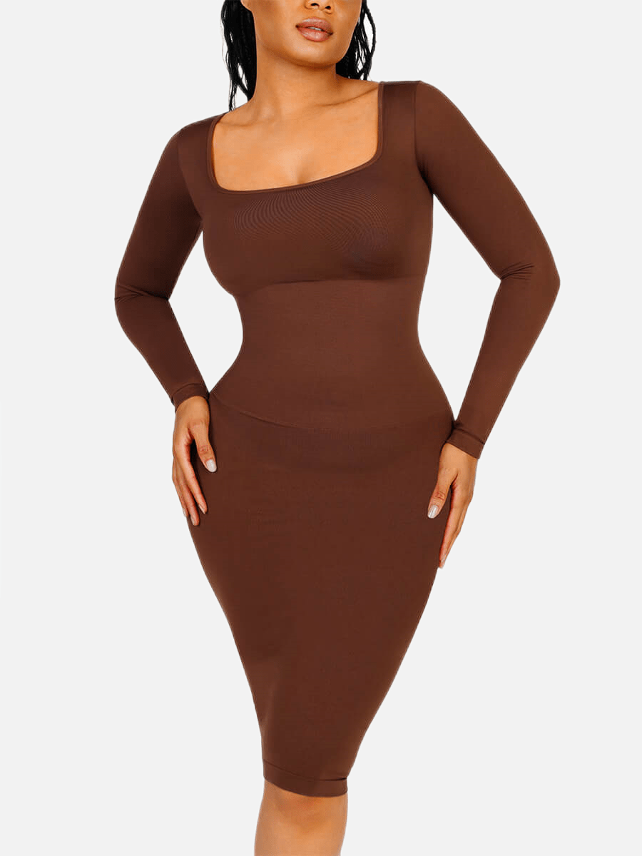 Retro Square Neck Waist Control Dress With Removable Bra Pads