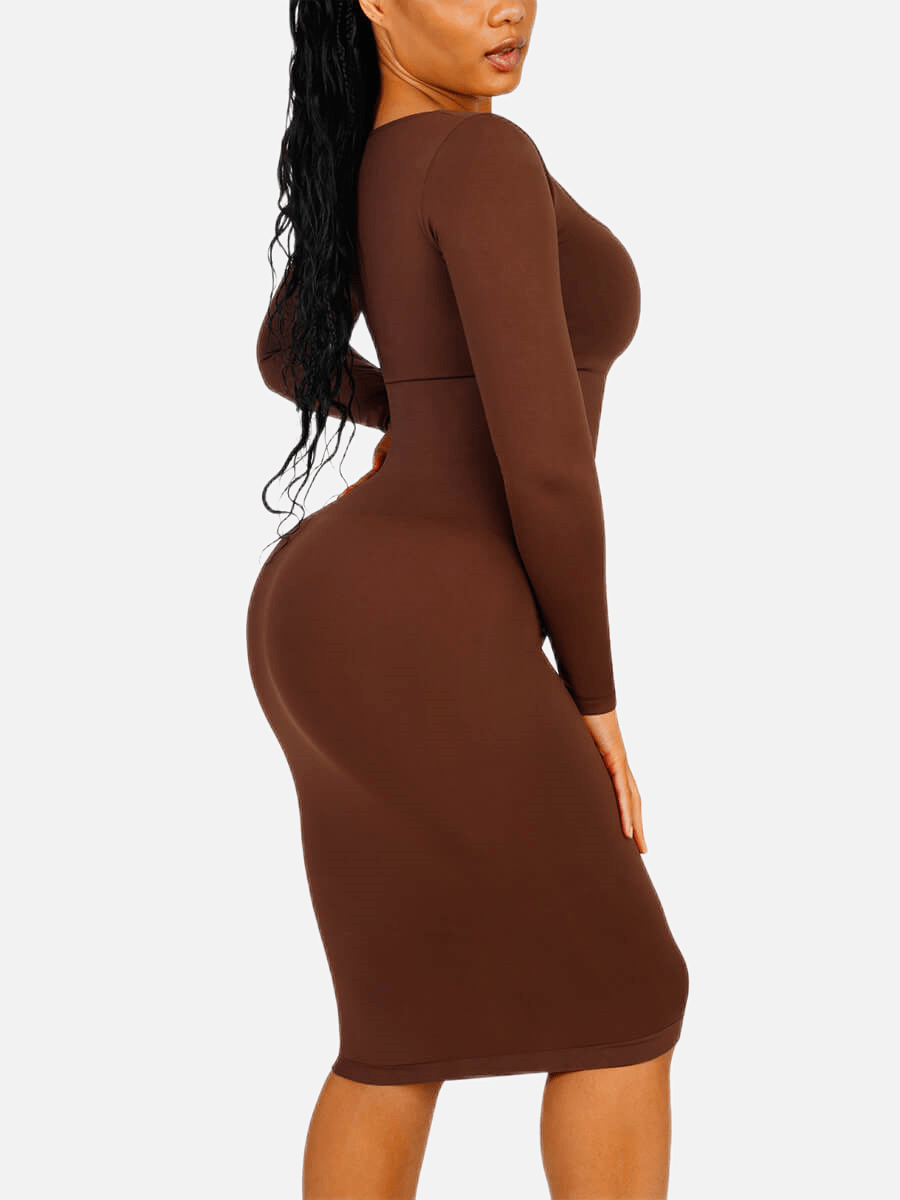 Retro Square Neck Waist Control Dress With Removable Bra Pads