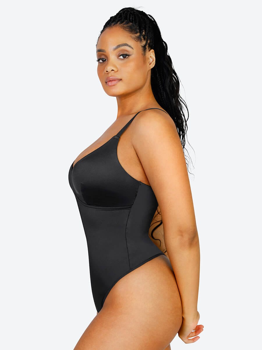 Satin Built-in Elastic Mesh Fabric Bodysuit - Auxieswear