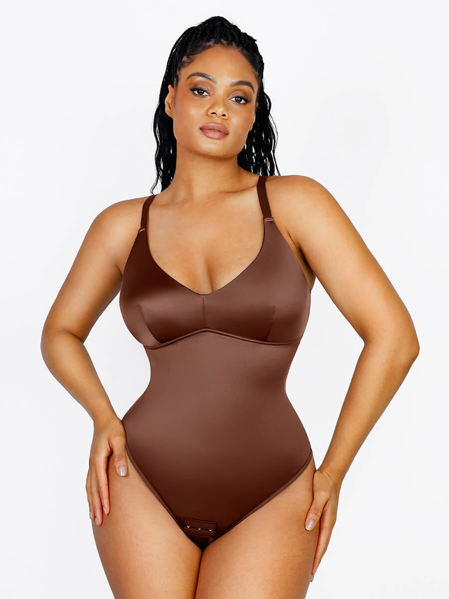 Satin Built-in Elastic Mesh Fabric Bodysuit - Auxieswear