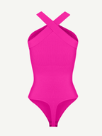 Ribbed Crossover Neck Straps Bodysuit