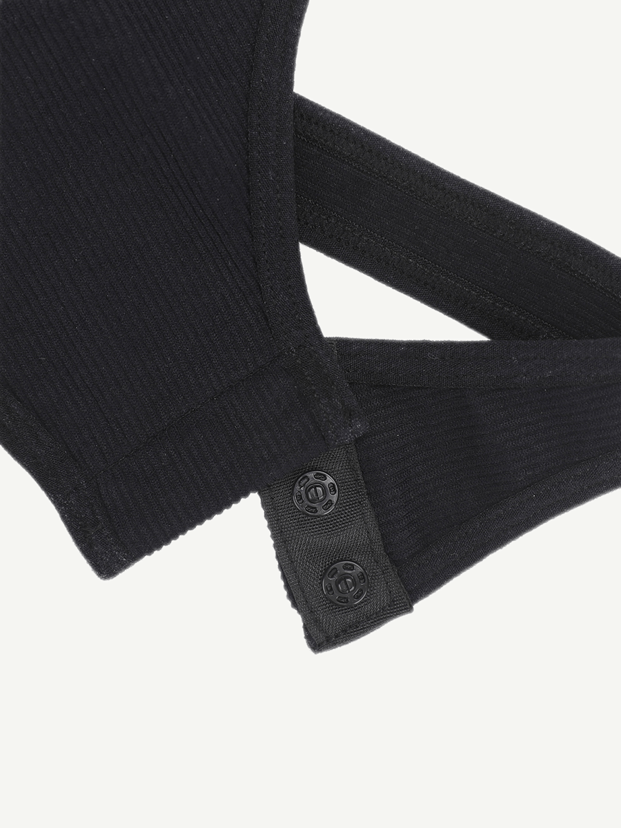 Ribbed Crossover Neck Straps Bodysuit