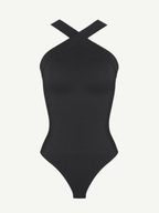 Ribbed Crossover Neck Straps Bodysuit