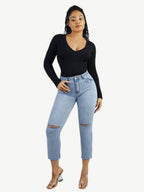 Long Sleeved V-neck Waist & Tummy Sculpt Bodysuit