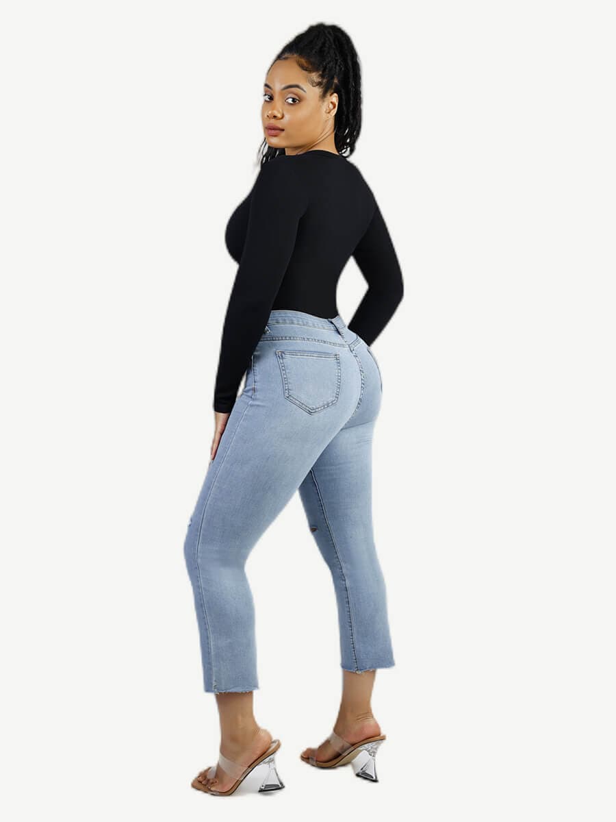 Long Sleeved V-neck Waist & Tummy Sculpt Bodysuit