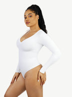Long Sleeved V-neck Waist & Tummy Sculpt Bodysuit
