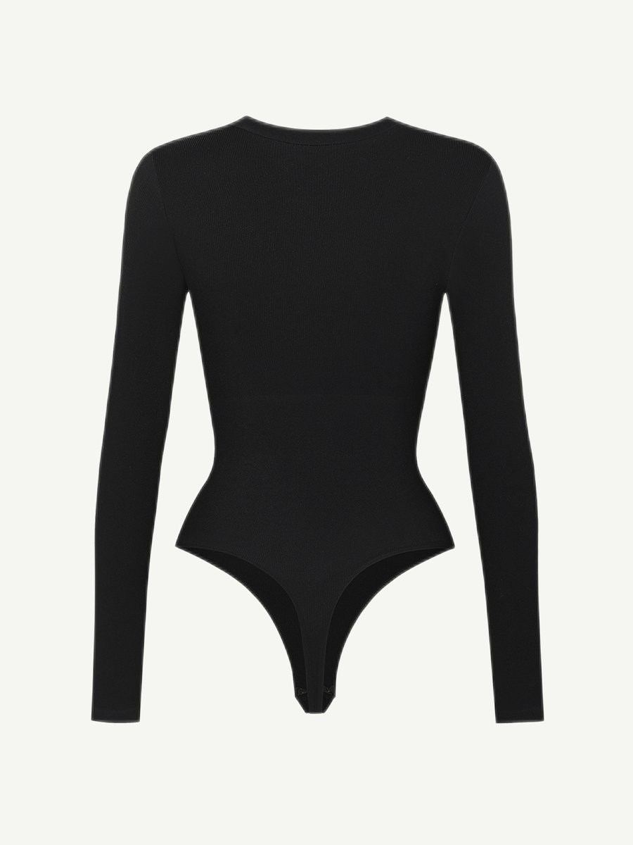 Long Sleeved V-neck Waist & Tummy Sculpt Bodysuit