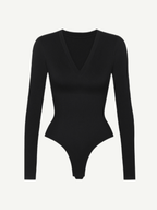 Long Sleeved V-neck Waist & Tummy Sculpt Bodysuit