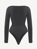 Square Neck Long Sleeve Waist Control Thong Bodysuit