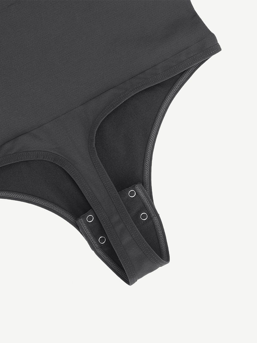 Square Neck Long Sleeve Waist Control Thong Bodysuit