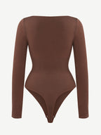 Square Neck Long Sleeve Waist Control Thong Bodysuit