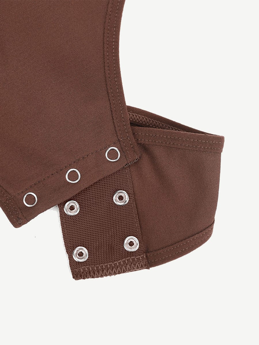 Square Neck Long Sleeve Waist Control Thong Bodysuit - Auxieswear