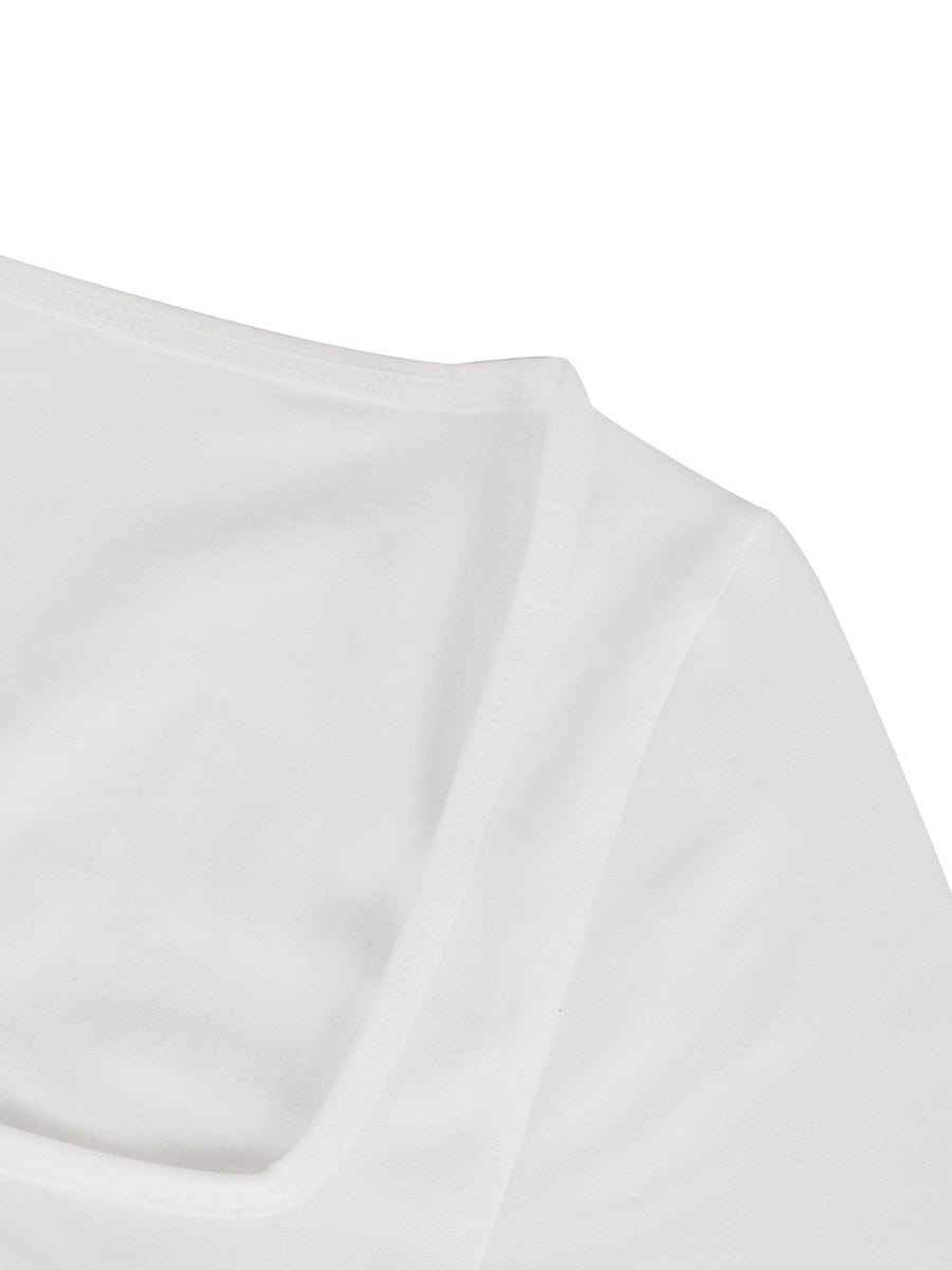 Square Neck Long Sleeve Waist Control Thong Bodysuit - Auxieswear