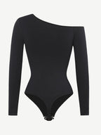 Diagonal Neck Long Sleeve waist Trimming Bodysuit