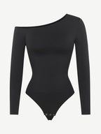 Diagonal Neck Long Sleeve waist Trimming Bodysuit