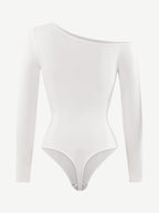 Diagonal Neck Long Sleeve waist Trimming Bodysuit