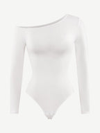 Diagonal Neck Long Sleeve waist Trimming Bodysuit
