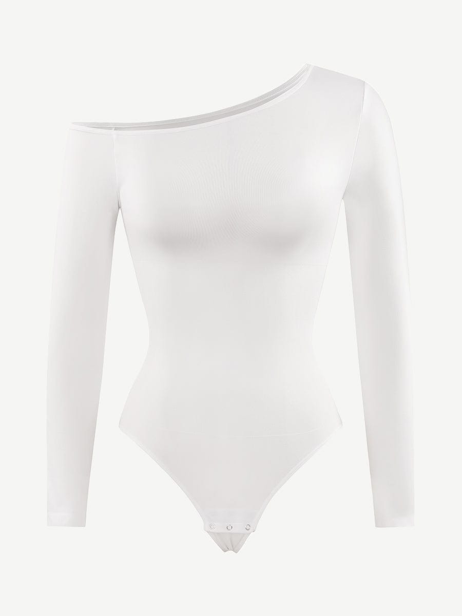 Diagonal Neck Long Sleeve waist Trimming Bodysuit - Auxieswear