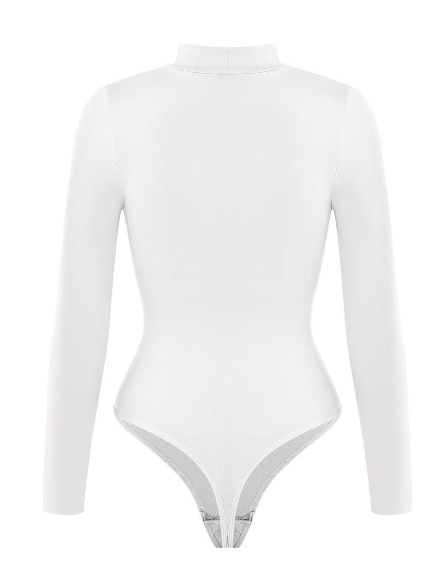 Turtle Neck Long Sleeve Thong Bodysuit - Auxieswear