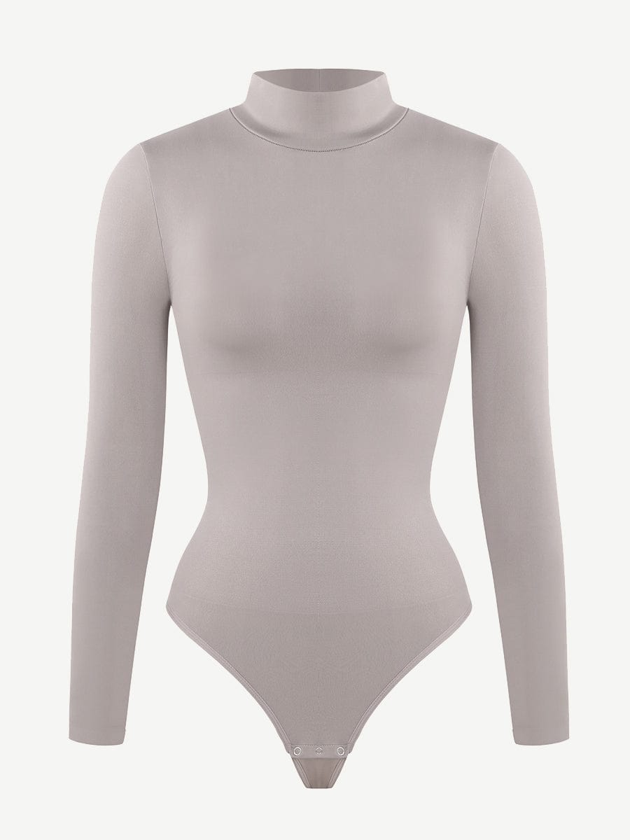 Turtle Neck Long Sleeve Thong Bodysuit - Auxieswear