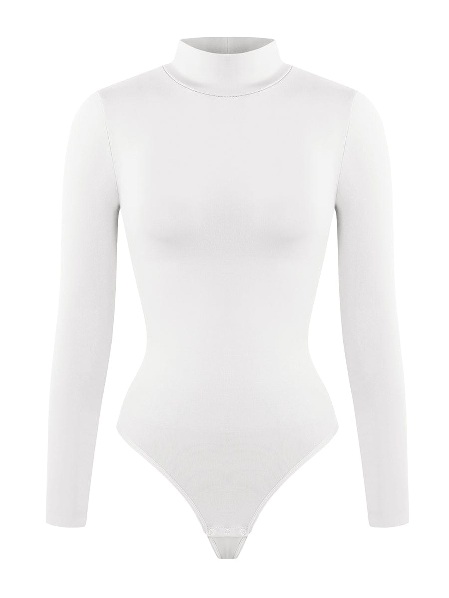 Turtle Neck Long Sleeve Thong Bodysuit - Auxieswear