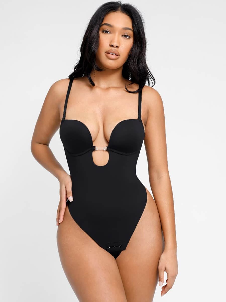 Low-Cut Backless Bodysuit with Snap Crotch