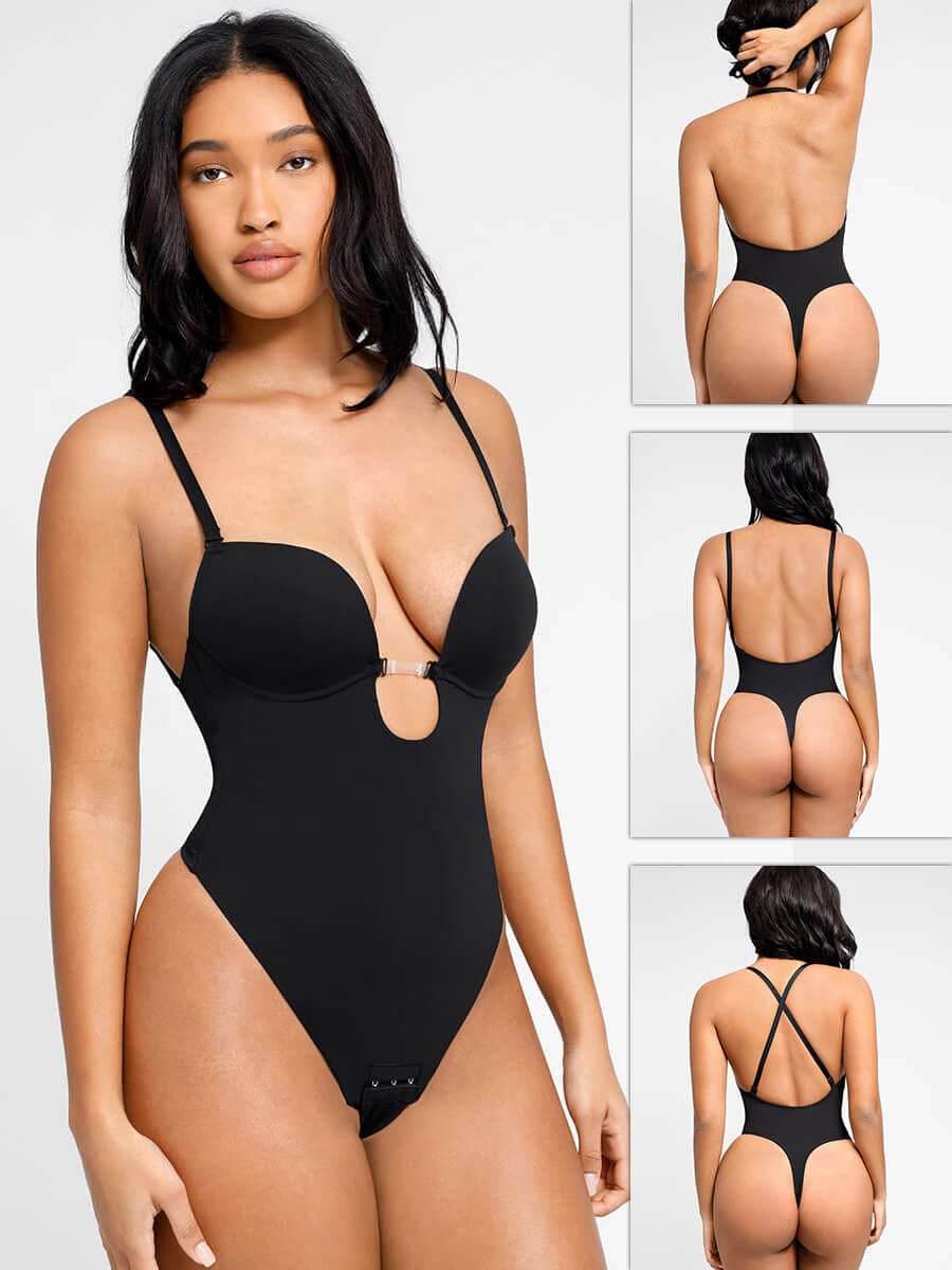 Low-Cut Backless Bodysuit with Snap Crotch