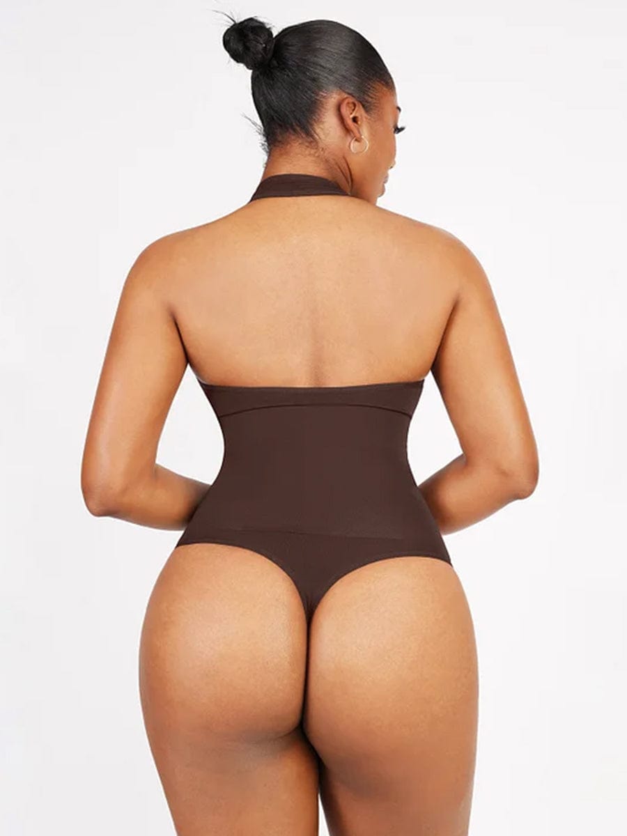 Halter Neck Deep V-Cut Contouring Bodysuit - Auxieswear