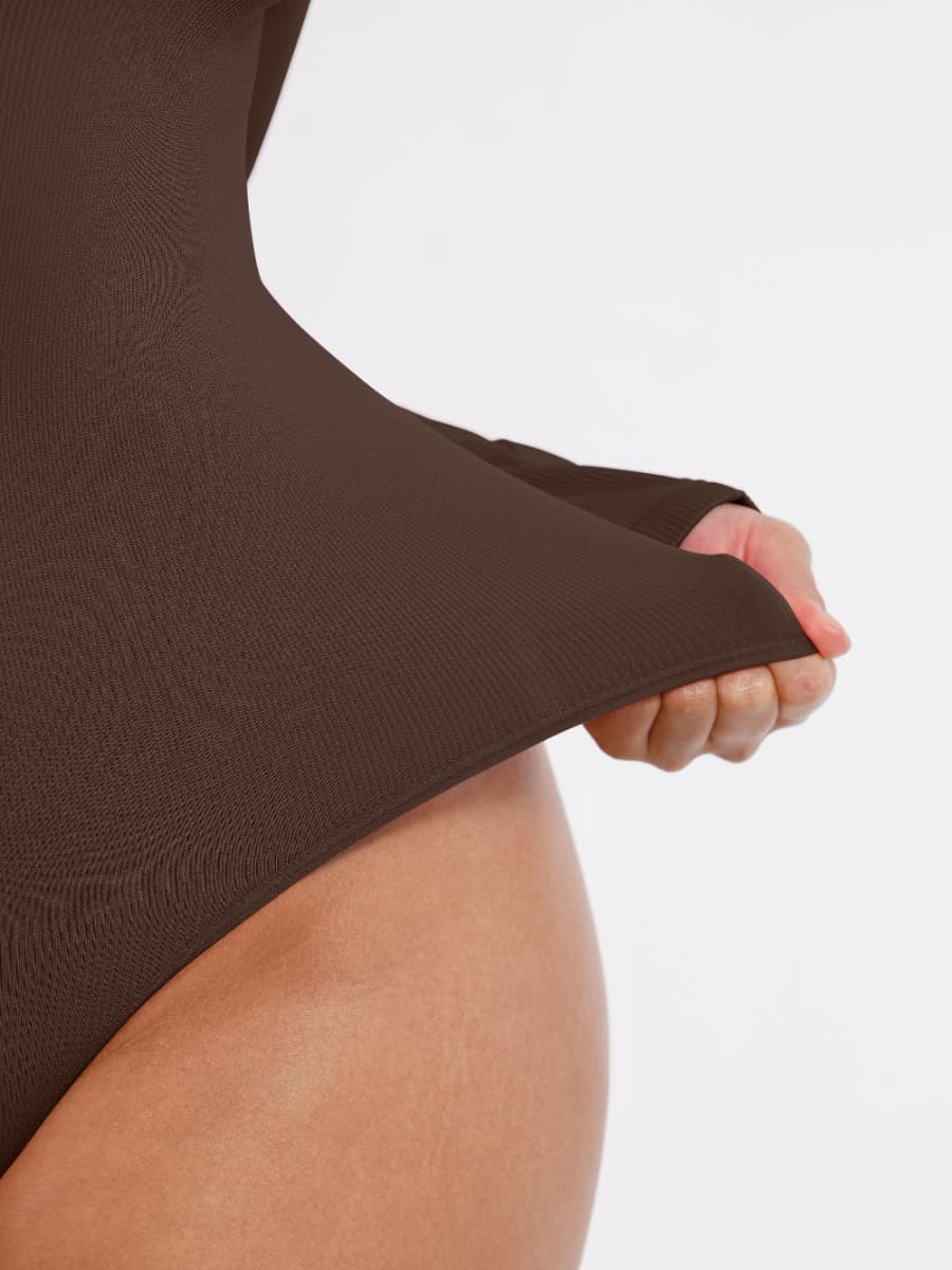 Long Sleeved V-neck Waist & Tummy Sculpt Bodysuit