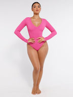 Long Sleeved V-neck Waist & Tummy Sculpt Bodysuit