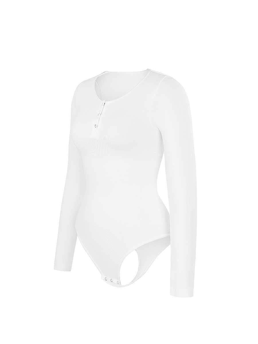 Long Sleeve Scoop Neckline Versatile Bodysuit - Auxieswear