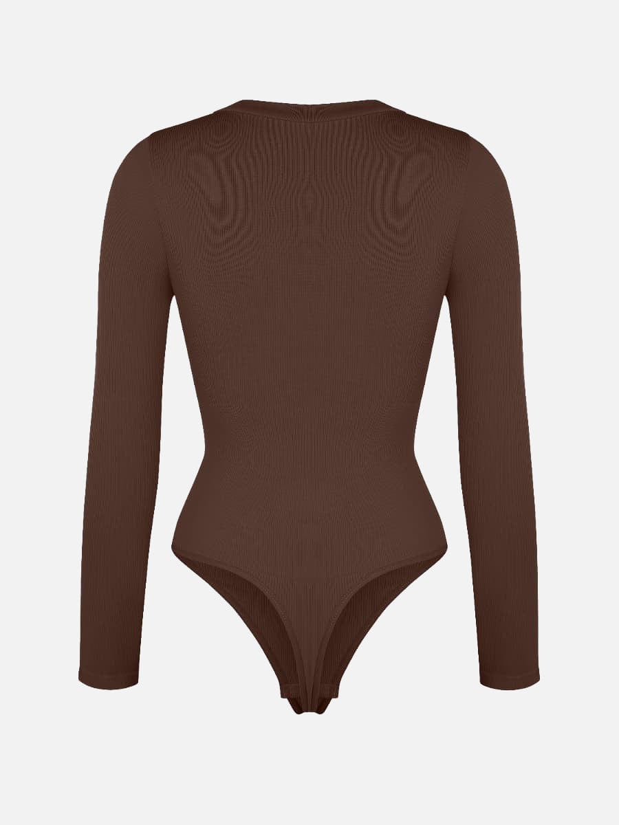 Long Sleeved V-neck Waist & Tummy Sculpt Bodysuit - Auxieswear