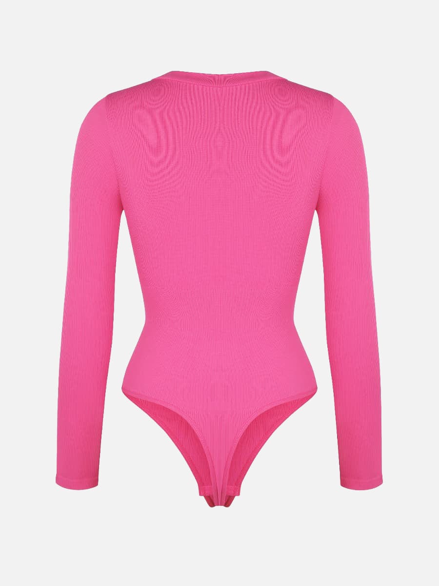 Long Sleeved V-neck Waist & Tummy Sculpt Bodysuit