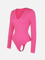 Long Sleeved V-neck Waist & Tummy Sculpt Bodysuit
